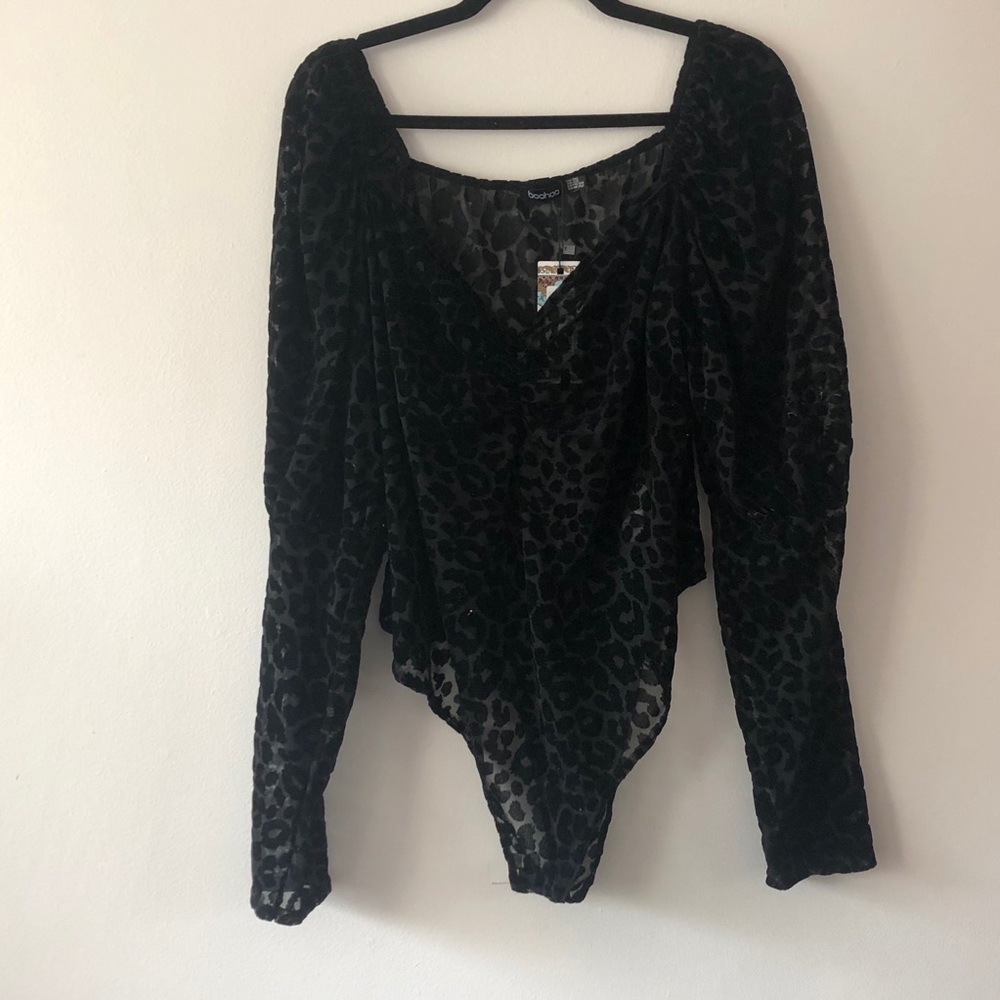 BooHoo Sheer Plus Size Leopard Bodysuit